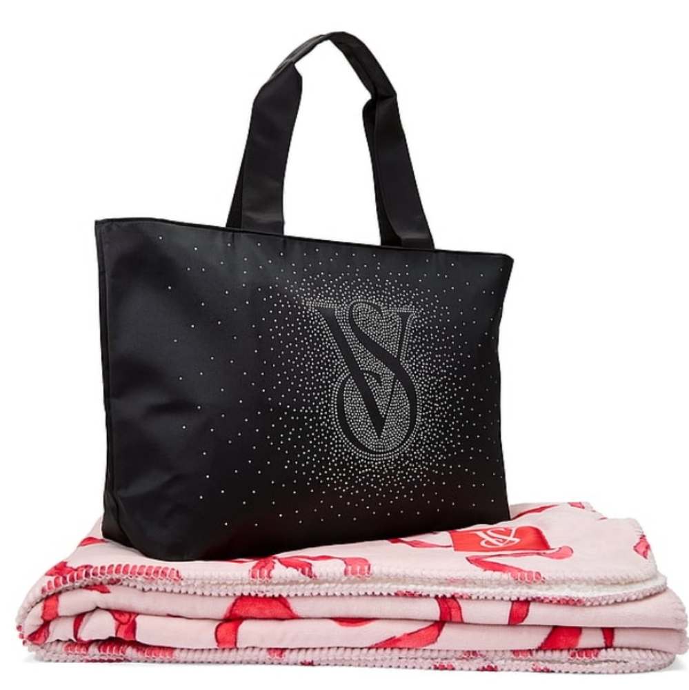 Victoria's Secret Black Bag with Pink Blanket